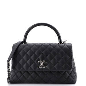 Chanel Small Coco Top Handle Bag Quilted Caviar with Lizard Embossed Handle